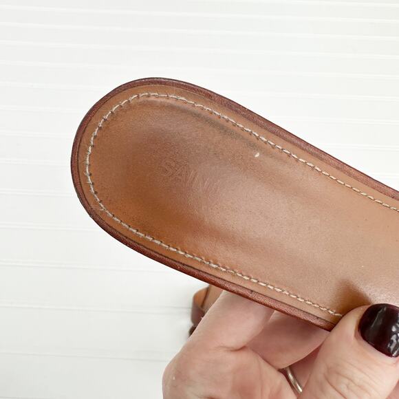 Saint Laurent Tribute Sandal Flat Mules Brown Tan Ambra Slides Smooth Leather - Picture 2 of 8